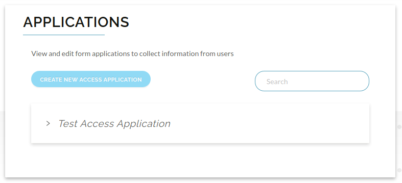 image of the access application page with created access application