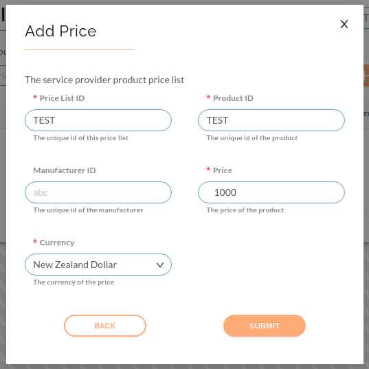 image of the add price form completed