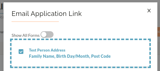 image of the application email link page