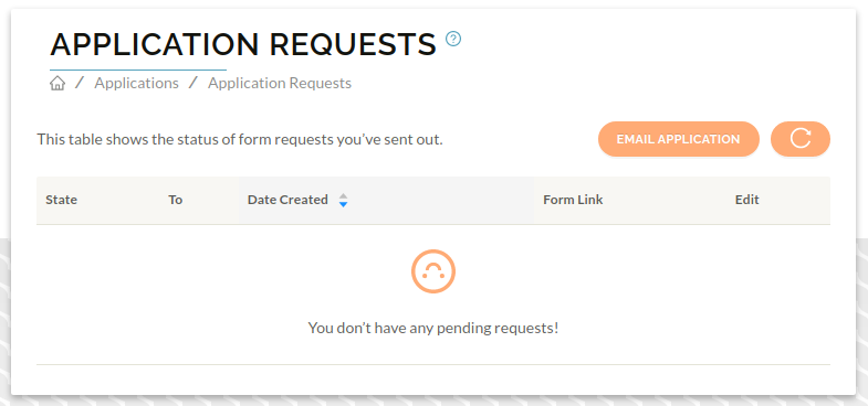 image of the application request page