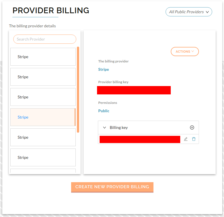 image of the provider billing screen, with the new billing key created