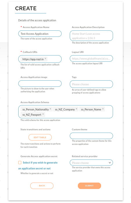 image of the access application for filled out