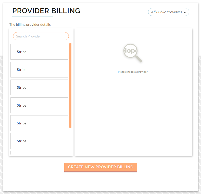 image of the provider billing create new page